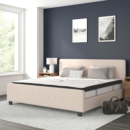 Flash Furniture King Size Beige Fabric Platform Bed & Mattress HG-BM10-20-GG